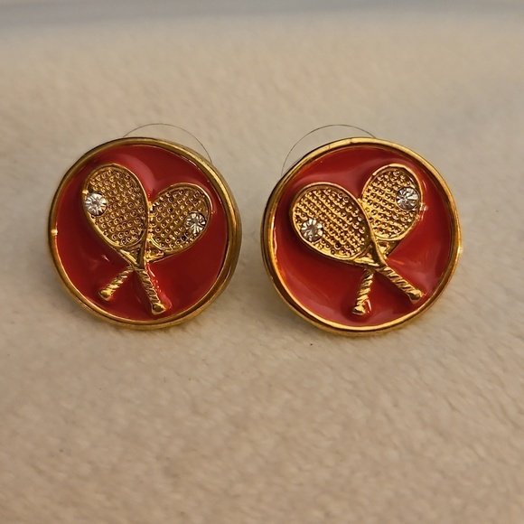 VTG FORNASH Pink Tennis Pickleball Racquet Button Post Earrings - Picture 2 of 5